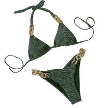 Load image into Gallery viewer, 2Pcs/Set Split Sexy Bikini set Metal Chain Bandage Two-piece suit
