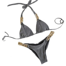 Load image into Gallery viewer, 2Pcs/Set Split Sexy Bikini set Metal Chain Bandage Two-piece suit
