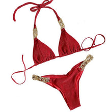 Load image into Gallery viewer, 2Pcs/Set Split Sexy Bikini set Metal Chain Bandage Two-piece suit
