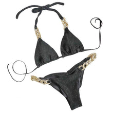 Load image into Gallery viewer, 2Pcs/Set Split Sexy Bikini set Metal Chain Bandage Two-piece suit
