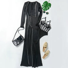 Load image into Gallery viewer, Black Crystal Details High Slit Maxi Dress
