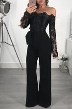 Load image into Gallery viewer, Adogirl Sexy Lace Patchwork Jumpsuit Women 2019 Off Shoulder Slash Neck Long Sleeve Women Romper Casual Slim Wide Leg Jumpsuits
