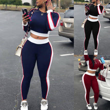 Load image into Gallery viewer, 2Pcs Set Sexy Women Sports Set Sleeve Crop Top Pants Outfit Workout Gym Fitness Athletic Workout Clothes Tracksuit
